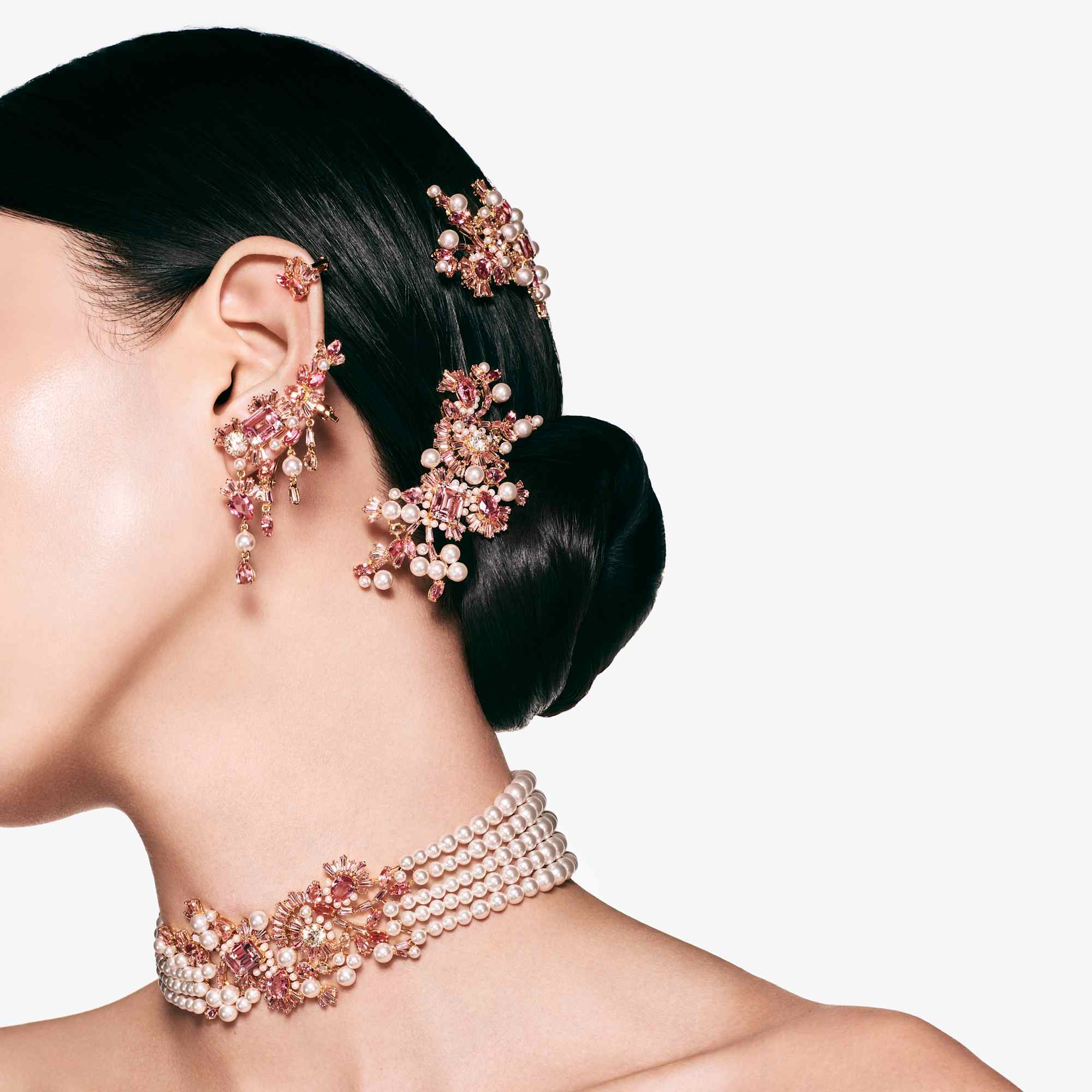 gema-hair-clip-crystal-pearl-mixed-cuts-flower-pink-gold-tone-plated-swarovski-5689051