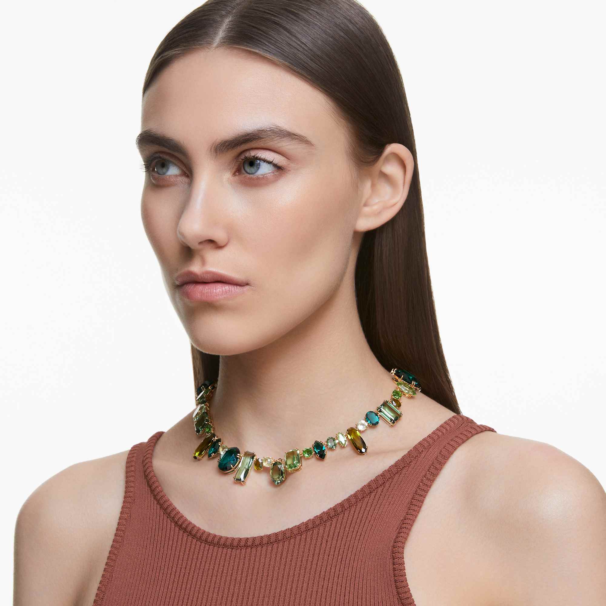 gema-necklace-mixed-cuts-green-18k-gold-finish-swarovski-5657388