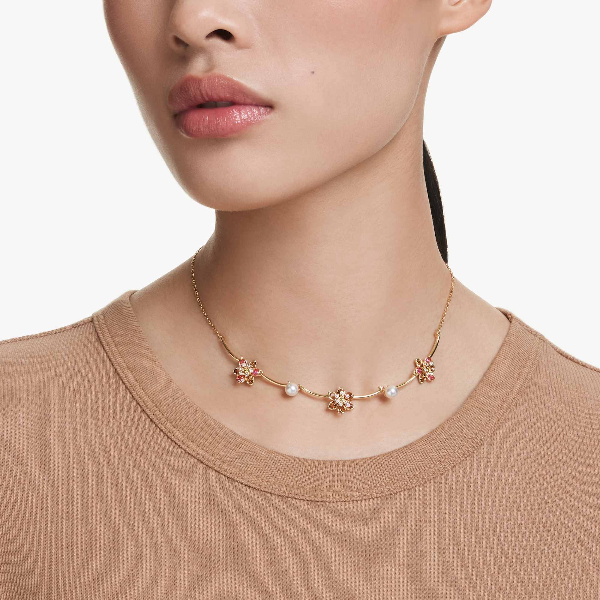 idyllia-necklace-crystal-pearl-mixed-cuts-flower-multicolored-18k-gold-finish-swarovski-5732388