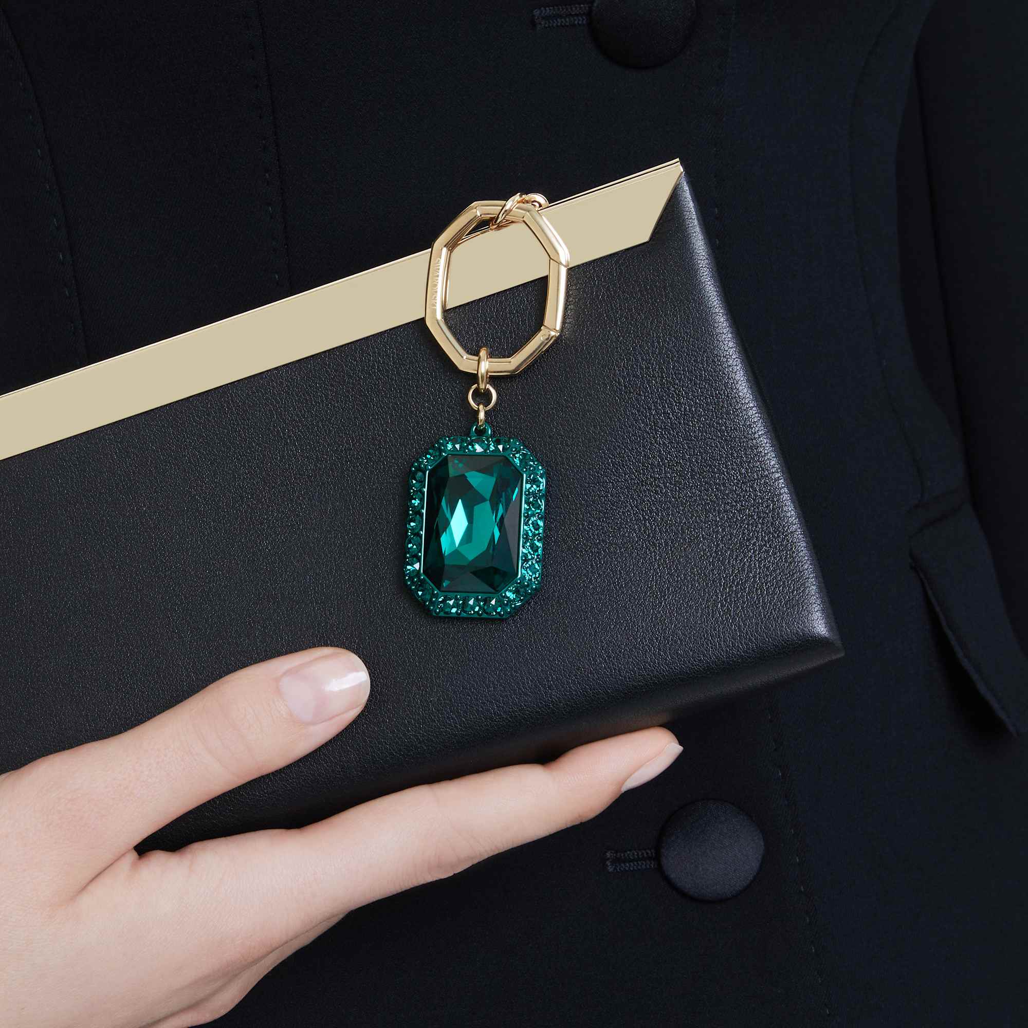 key-ring-octagon-cut-green-mixed-metal-finish-swarovski-5666643