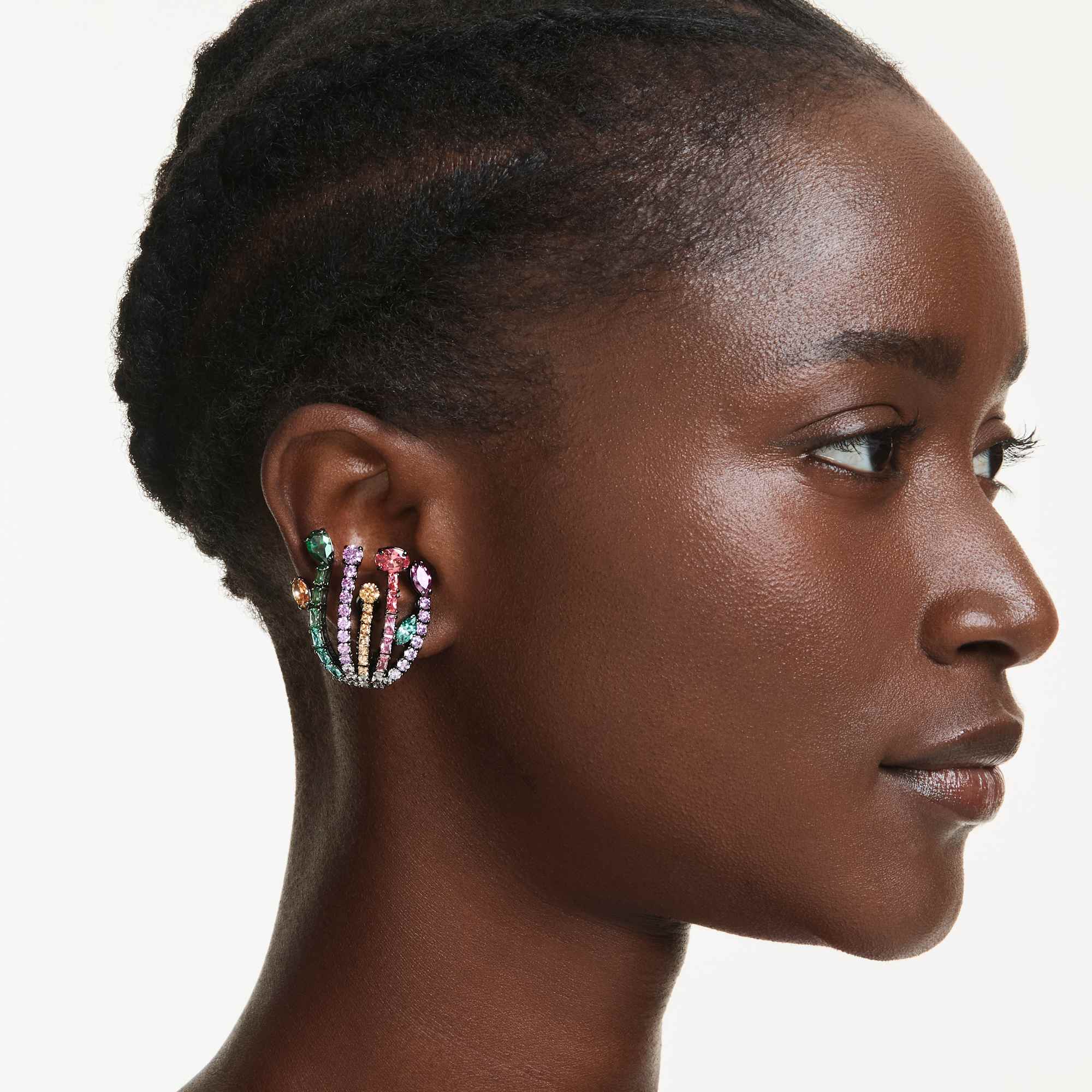matrix-clip-earrings-mixed-cuts-bouquet-multicolored-ruthenium-plated-swarovski-5742673