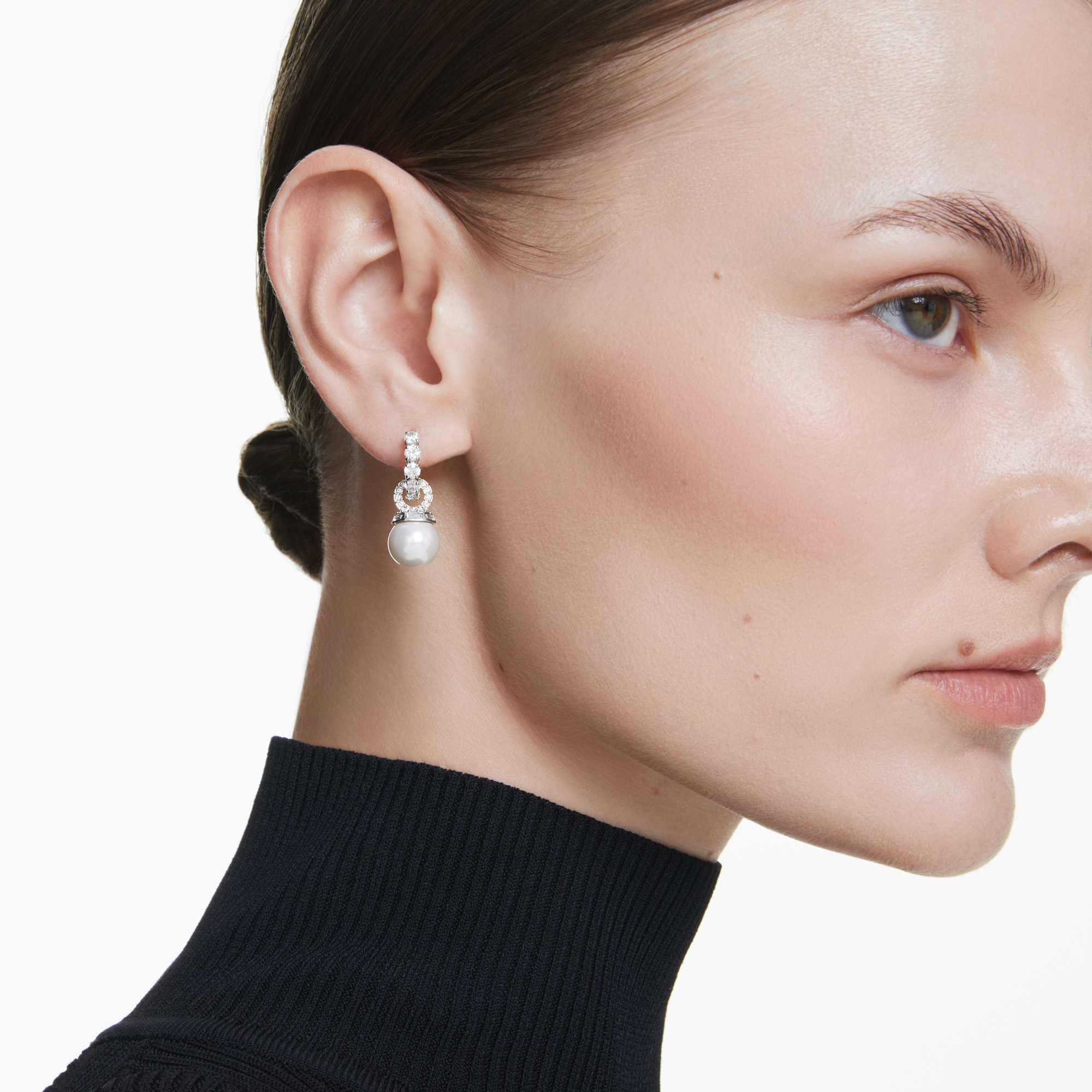 matrix-drop-earrings-crystal-pearl-round-cut-white-rhodium-plated-swarovski-5691716