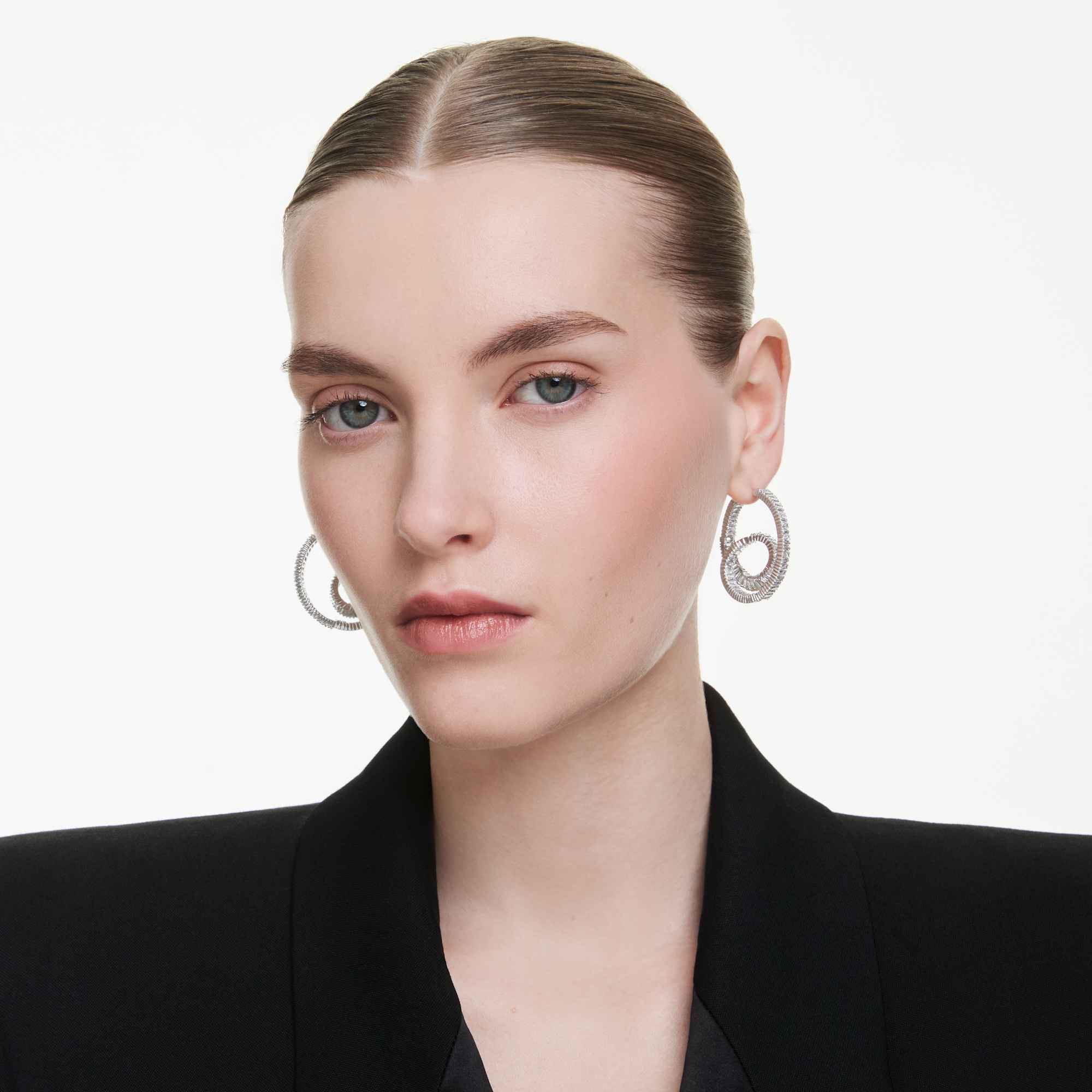 matrix-hoop-earrings-baguette-cut-ribbon-white-rhodium-plated-swarovski-5727113