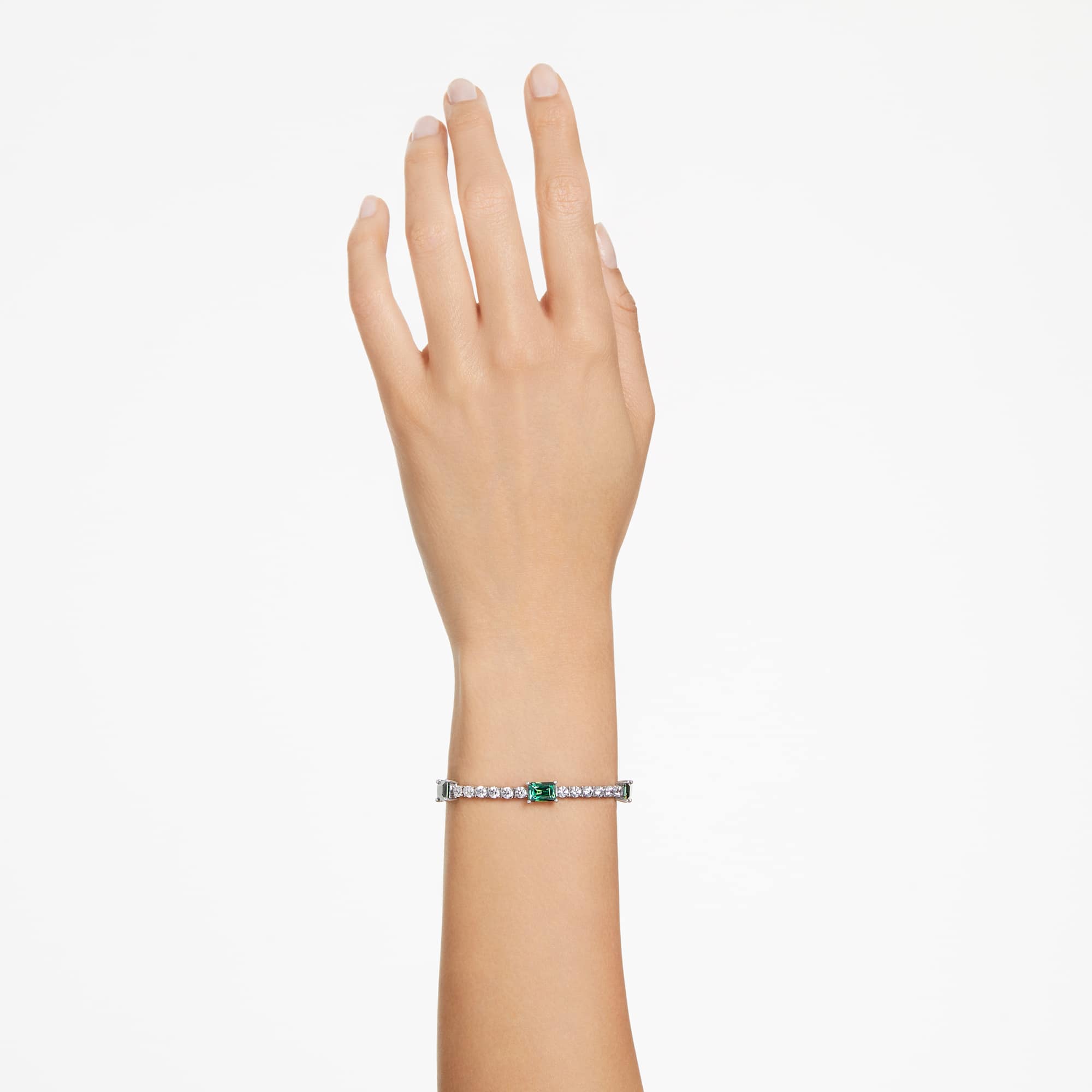 matrix-tennis-bracelet-mixed-cuts-green-rhodium-plated-swarovski-5666422