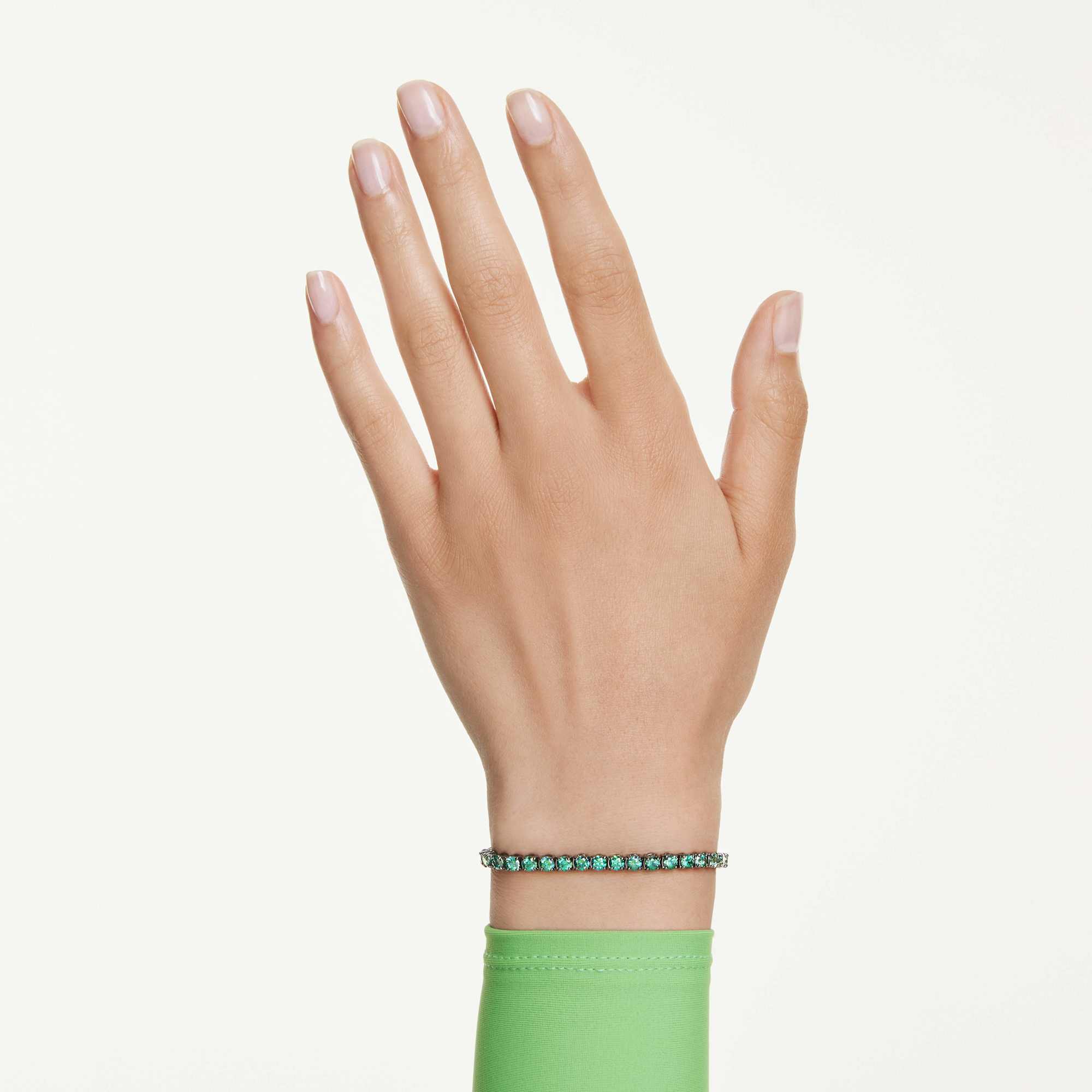 matrix-tennis-bracelet-round-cut-green-ruthenium-plated-swarovski-5743444