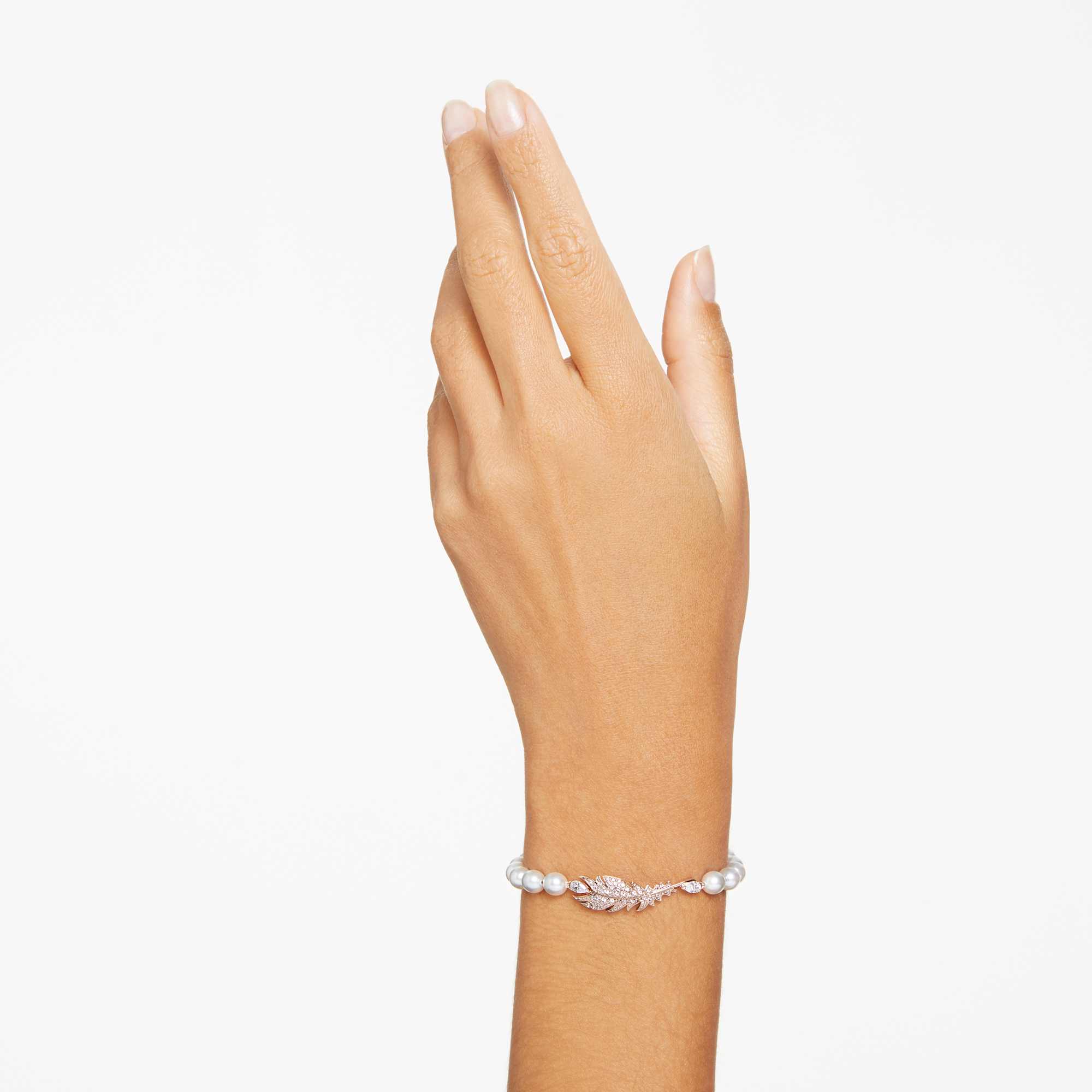 nice-bracelet-crystal-pearl-feather-white-rose-gold-tone-plated-swarovski-5663480