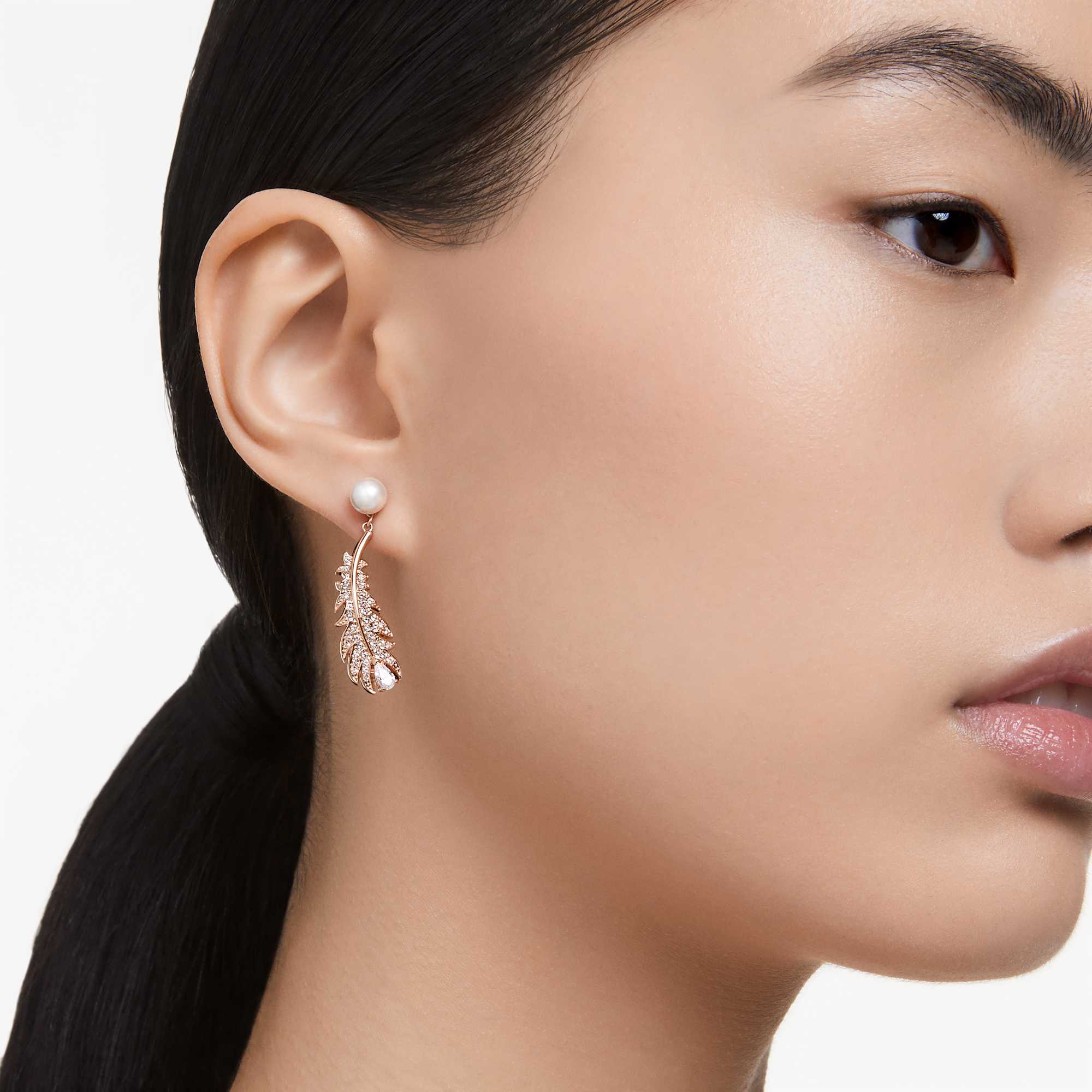 nice-drop-earrings-crystal-pearl-mixed-cuts-feather-white-rose-gold-tone-plated-swarovski-5663487